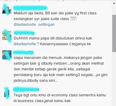 Komentar haters karena Bella nggak ikut mengajak Ortu duduk di penerbangan kelas pertama. @istimewa