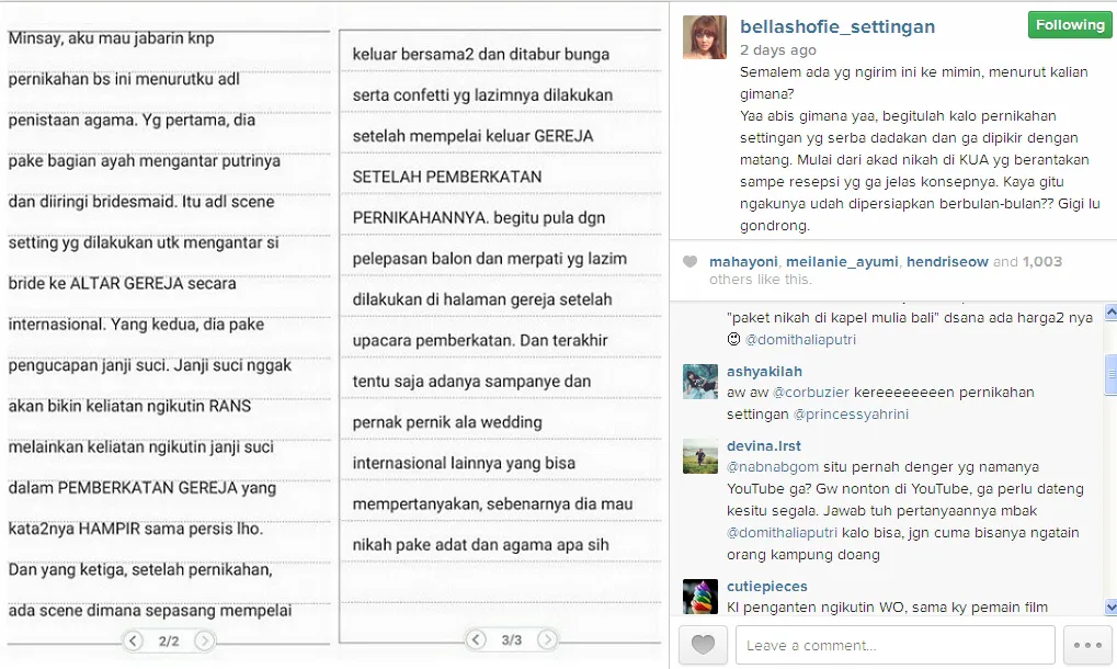 Benarkah pernikahan Bella Shofie bisa dianggap sebagai penistaan agama?/©instagram.com/bellashofie_settingan