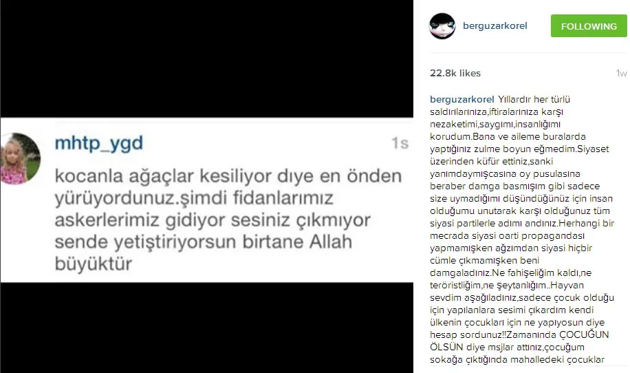 Berguzar Korel pilih tutup akun. ©instagram/berguzarkorel