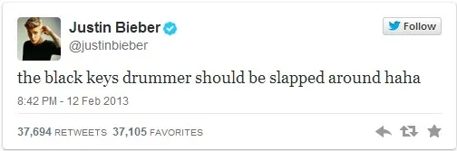 Serangan Bieber tahun lalu @twitter.com