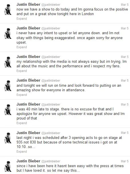 Klarifikasi Justin Bieber melalui twitter.