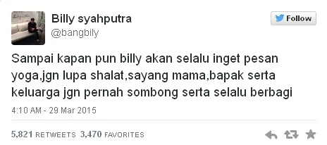 Pesan Olga untuk Billy / © Twitter