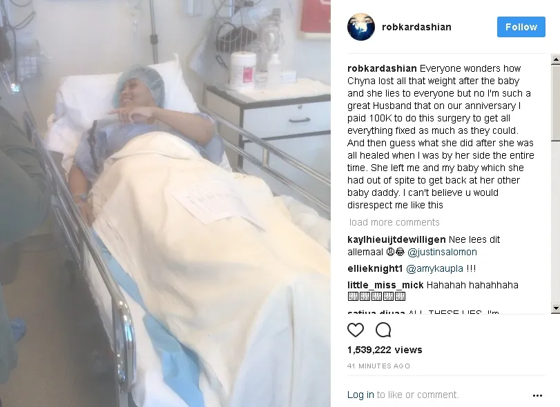 Blac Chyna melakukan operasi untuk menurunkan berat badannya © Instagram.com/robkardashian