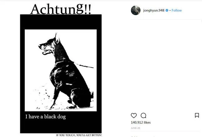Postingan instagram Jonghyun SHINee tentang tato Black Dog-nya (credit: instagram.com/jonghyun.948)
