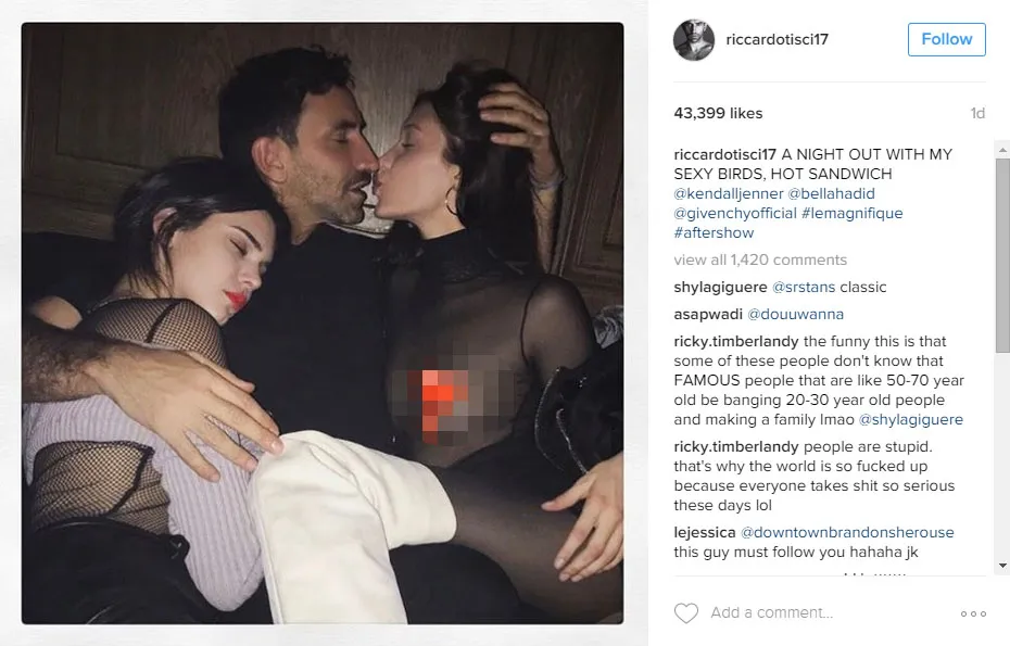 Pose Bella Hadid undang banyak pertanyaan © instagram.com/riccardotisci17
