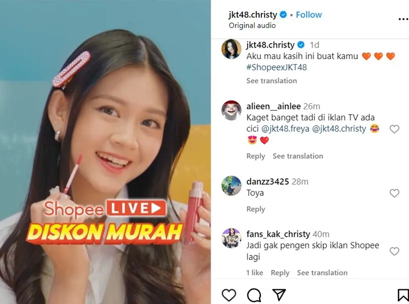 Sumber: instagram.com/jkt48.christy