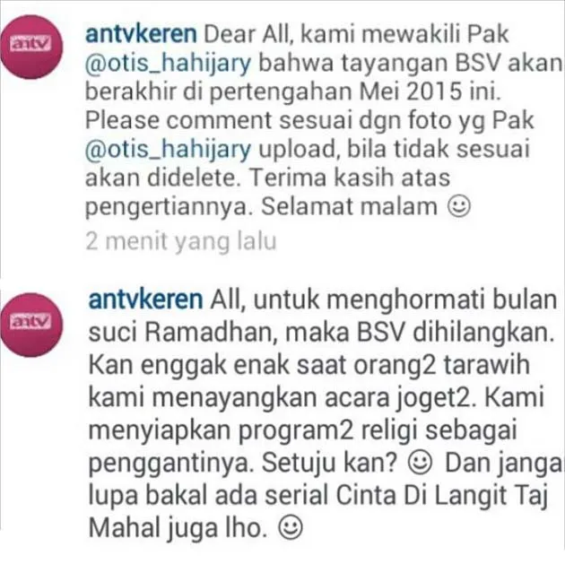 Ini alasan ANTV hentikan 'Bolly Starvaganza'. @instagram