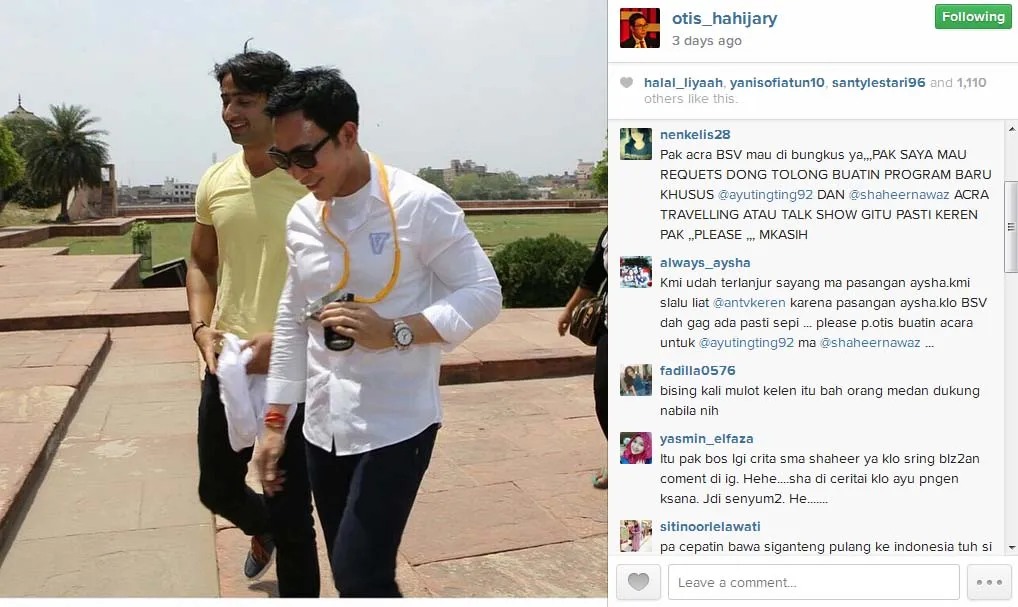 Fans minta kepada Otis untuk membuatkan acara khusus Ayu dan Shaheer. @Instagram/otis_hahijary