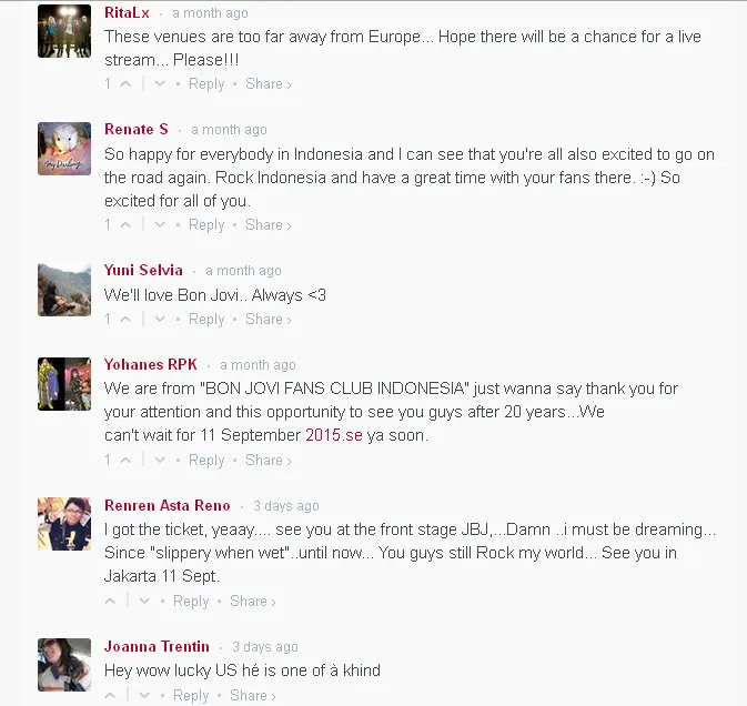 Komentar fans Bon Jovi @foto: Bonjovi.com