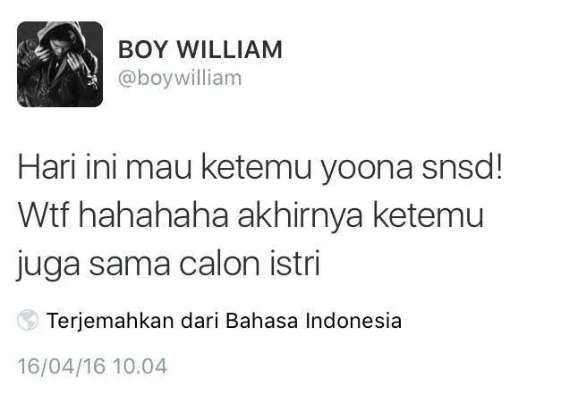 Boy William yang menuliskan nggak sabar menonton konser Girls Generation agar bisa bertemu dengan Yoona. ©Twitter/boywilliam