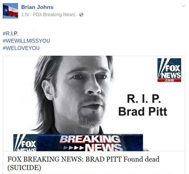 Brad Pitt dikabarkan bunuh diri © Mirror.co.uk