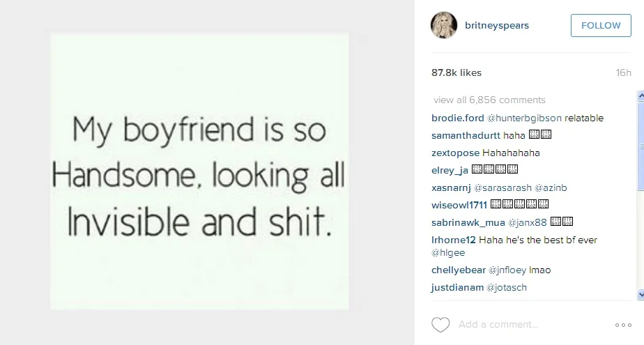 Meme tentang pacar dan Valentine yang diunggah Britney © instagram.com/britneyspears