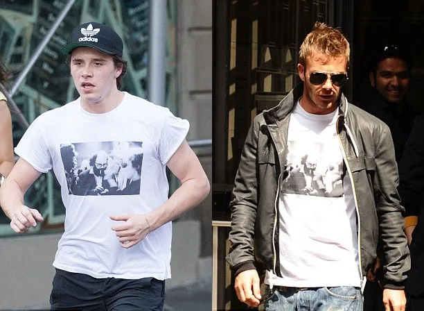 Brooklyn Beckham ketahuan pakai baju bekas papanya yang pernah dipakai pada tahun 2009 silam. photo: via dailymail.co.uk