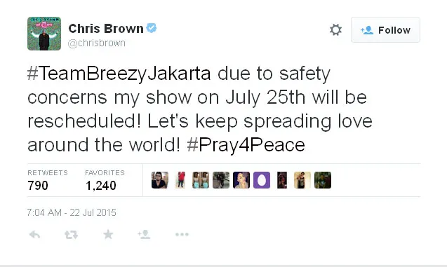 Chris Brown batalkan konsernya? © Chris Brown/twitter