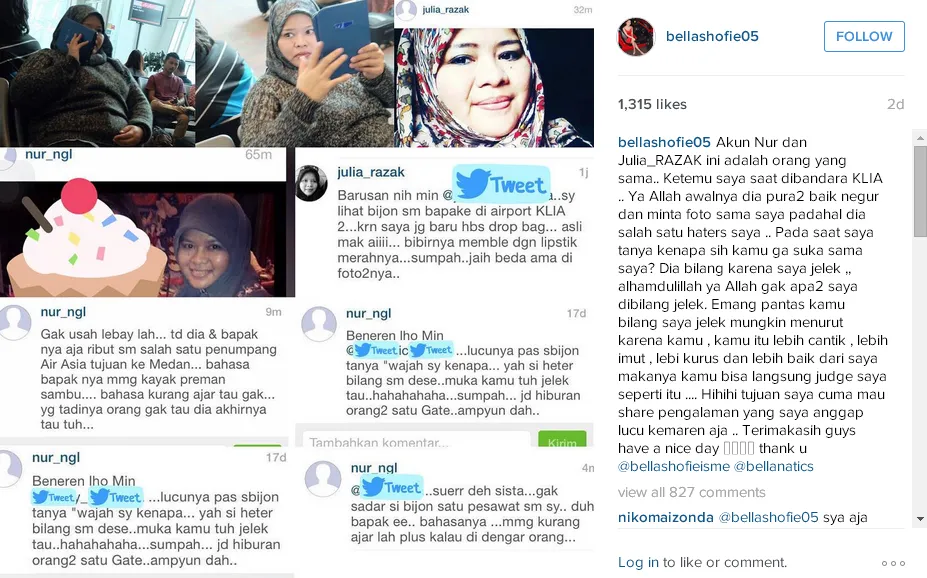 Haters yang sempat berpura-pura baik dengan Bella di KLIA/©instagram.com/bellashofie05