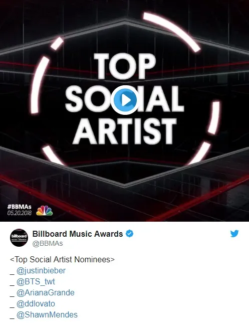 BTS jadi salah satu nominasi untuk Top Social Artist © twitter.com/BBMAs