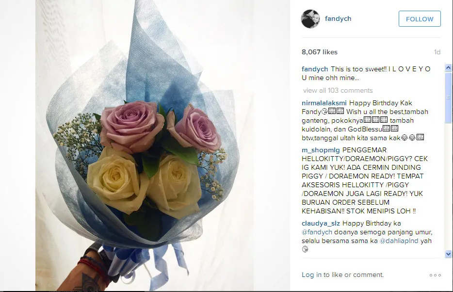 Fandy dapat bunga dari Dahlia © Instagram/fandych