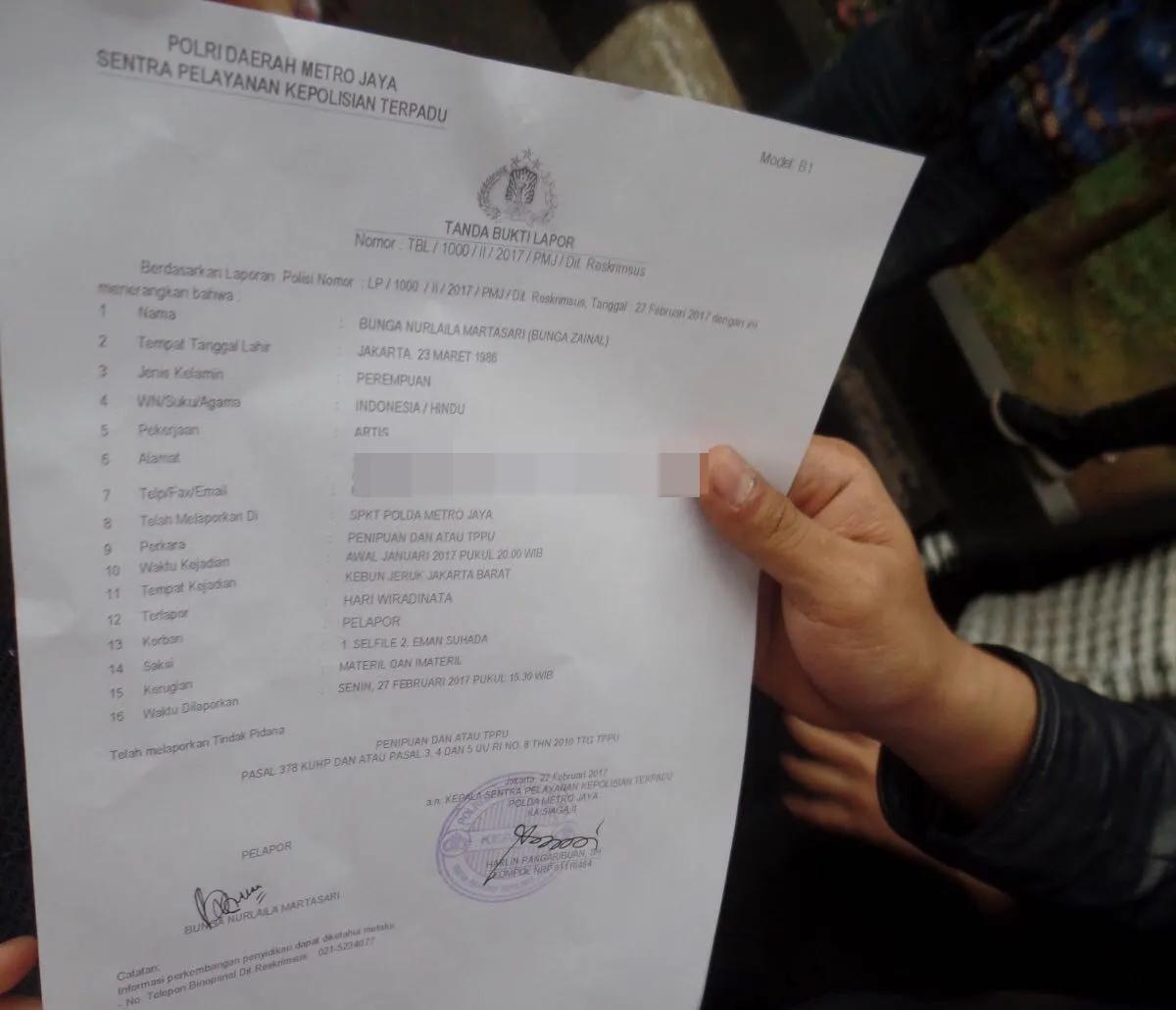 Berkas Laporan Bunga Zainal © Istimewa