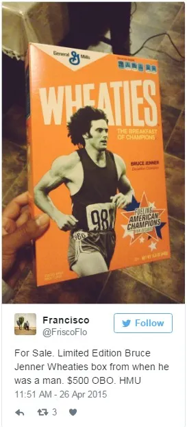 Sekotak sereal bergambar Bruce Jenner kala itu ada yang dijual sampai 6,6 juta © timescom