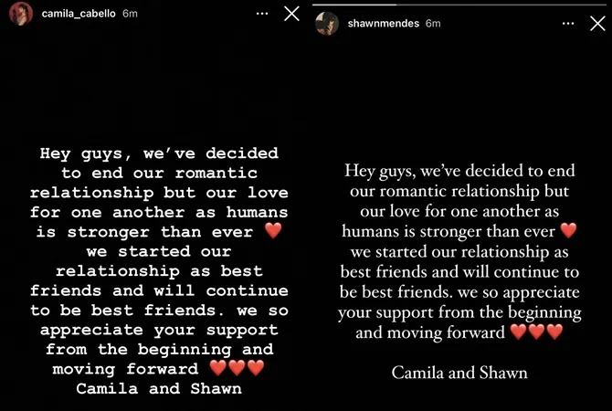 Pernyataan Camila Cabello dan Shawn Mendes saat umumkan putus (credit: instagram)