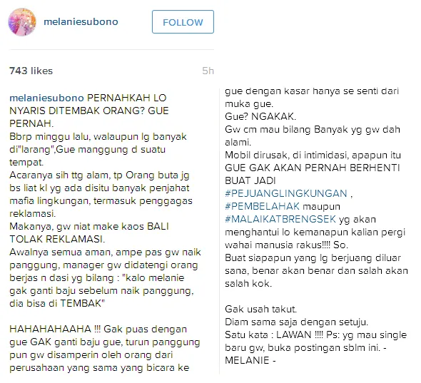 Caption unggahan Melanie Subono © Instagram.com/melaniesubono