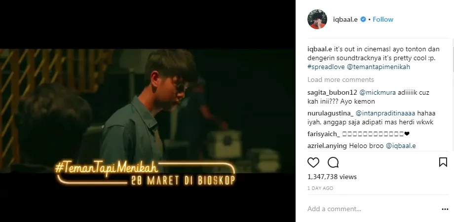 Unggahan Iqbaal yang berisi dukungan untuk #TEMANTAPIMENIKAH. © instagram.com/iqbaal.e/