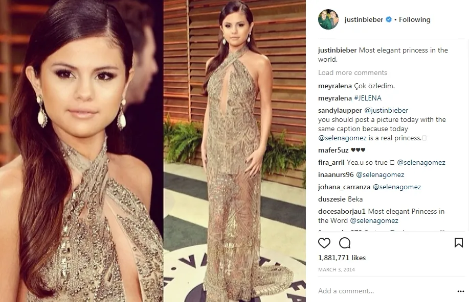 Sanjungan Justin Bieber pada Selena. © instagram.com/justinbieber