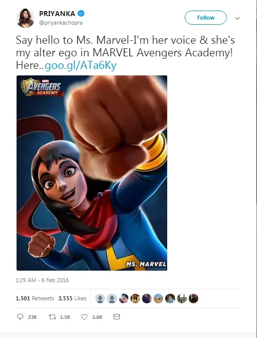 Priyanka Chopra telah mengisi suara Ms Marvel versi animasi. © twitter.com/priyankachopra
