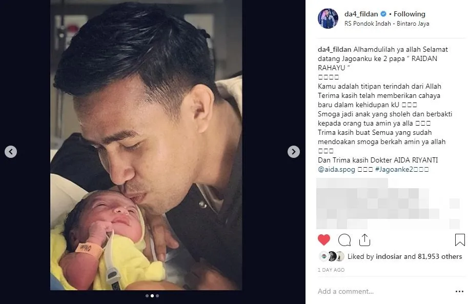Fildan dikaruniai anak ke-2 © Instagram.com/da4_fildan