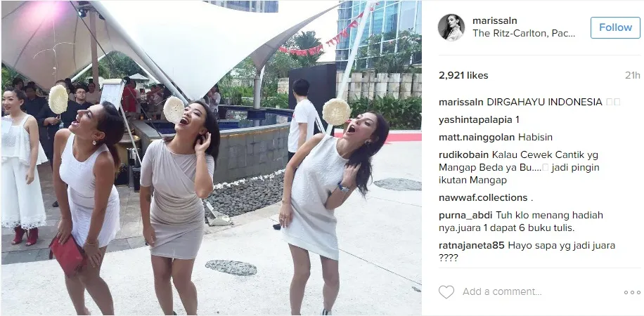 Marissa ikut lomba makan kerupuk. ©instagram.com/marissaln