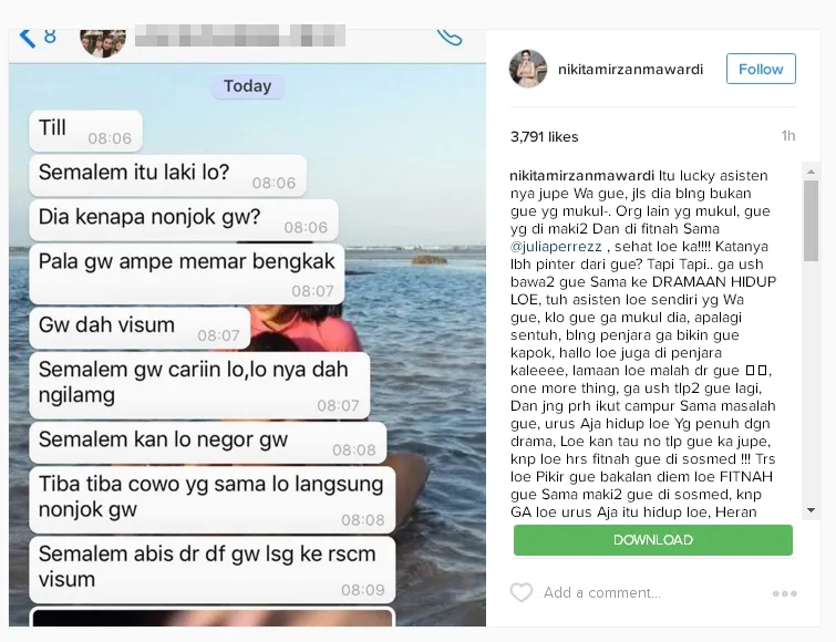 Curhatan Nikita di akun Instagramnya