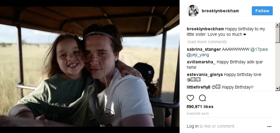 Brooklyn unggah foto kebersamaannya dengan Harper © Instagram.com/brooklynbeckham