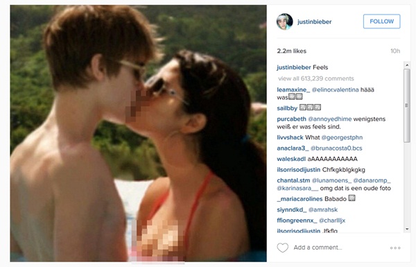 Justin Bieber unggah foto ciuman bareng Selena Gomez © Instagram.com/justinbieber