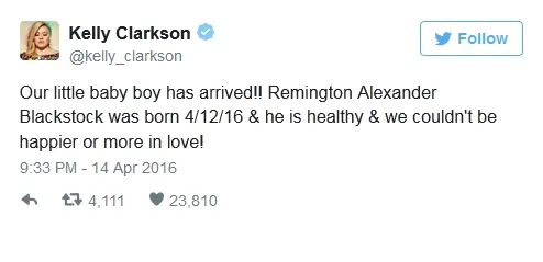Kelly Clarkson umumkan kelahiran anak keduanya © Twitter.com/kelly_clarkson