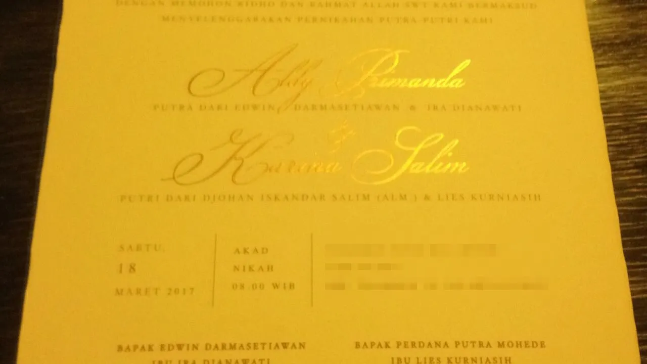 Undangan pernikahan Karina Salim dan Aldy. © istimewa