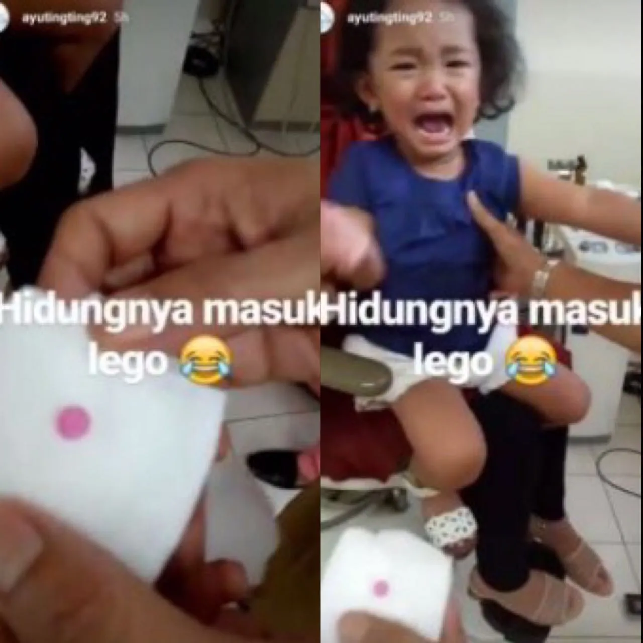 Hidung Bilqis kemasukan lego. ©instagram.com/ayutingting92