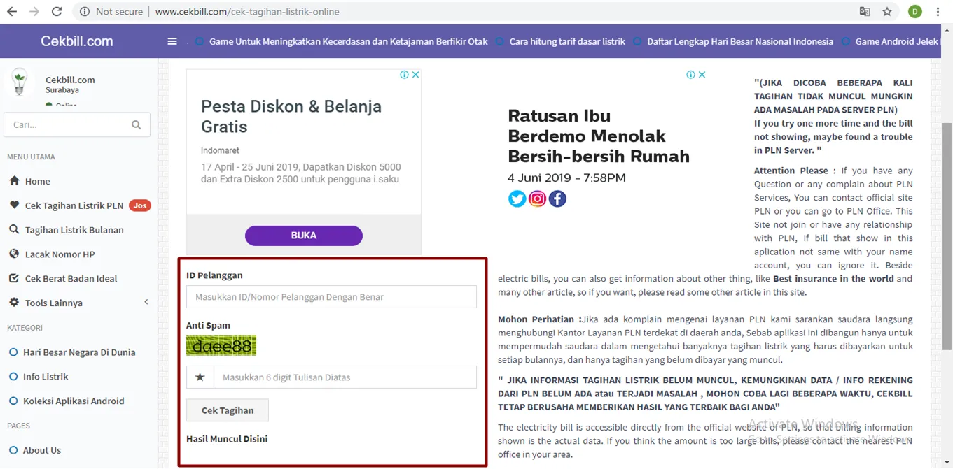 website cekbill (credit: dokumen pribadi)
