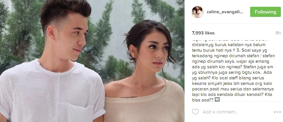 Celine ngaku ia dan Stefan kerap nginap bareng ©instagram/celine_evangelista