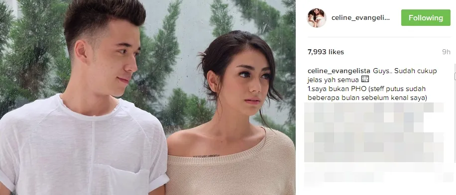 Celine bantah ia bukan perusak hubungan orang ©instagram/celine_evangelista