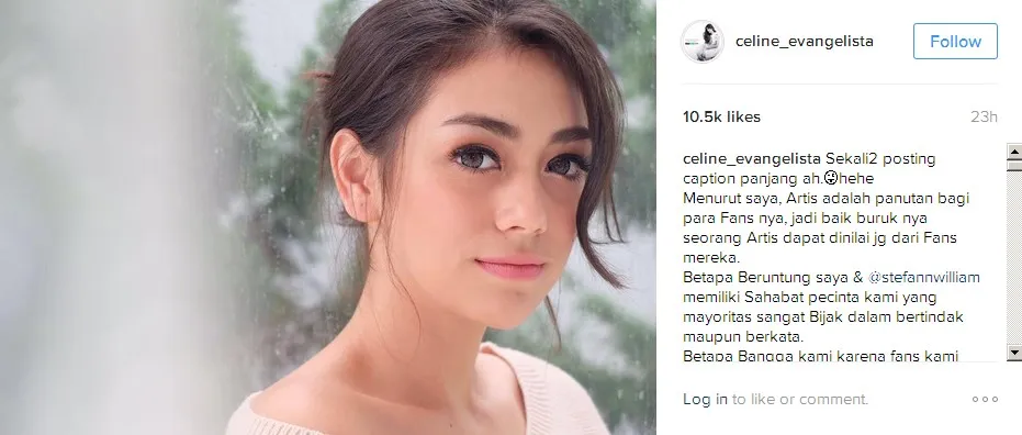 Tulisan panjang Celine untuk fans © instagram.com/celine_evangelista