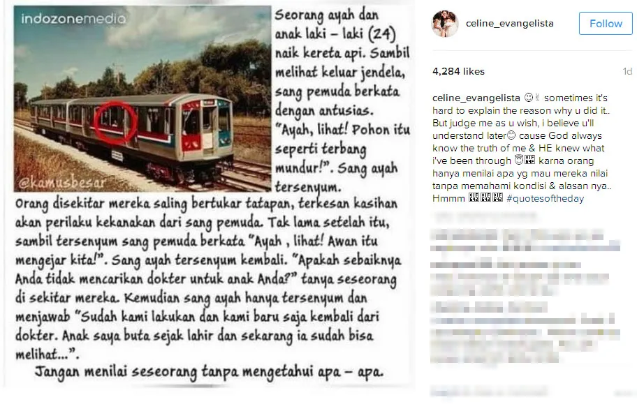 Celine coba ingatkan haters © Instagram.com/celine_evangelista