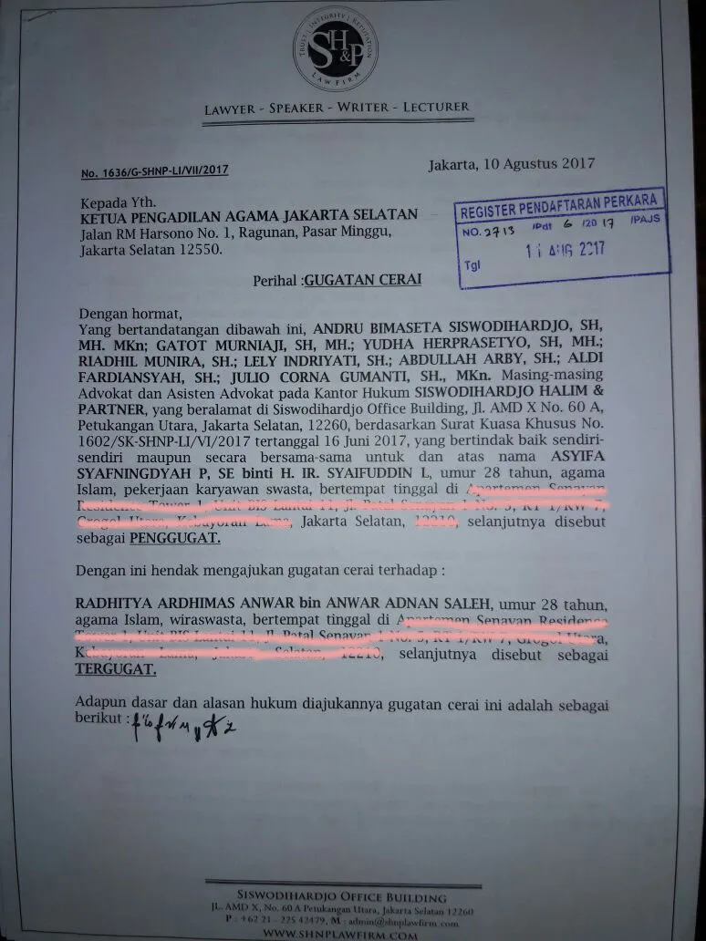 Surat pendaftaran cerai oleh Asyifa Latief. © dok pribadi