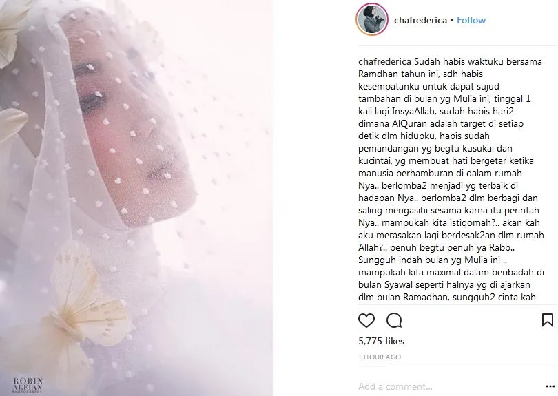 Chacha sedih karena ditinggalkan oleh Ramadan ©instagram/chafrederica