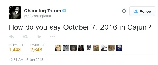 Channing Tatum Twitter update @ twitter,com/channingtatum