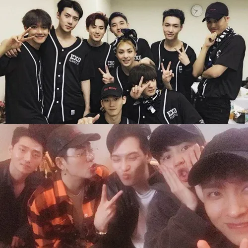 Chanyeol bersama EXO dan gengnya (bawah) © Istimewa