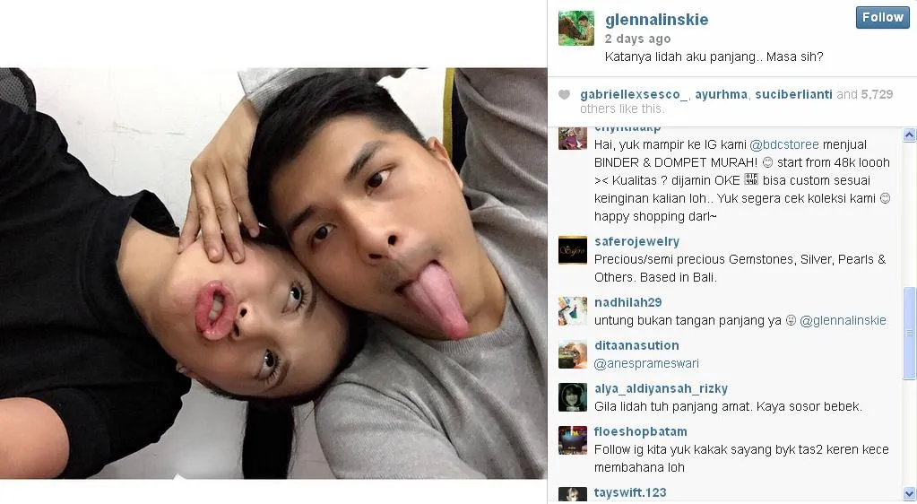 Pose konyol Glenn Alinskie dan Chelsea Olivia © instagram.com/glennalinskie