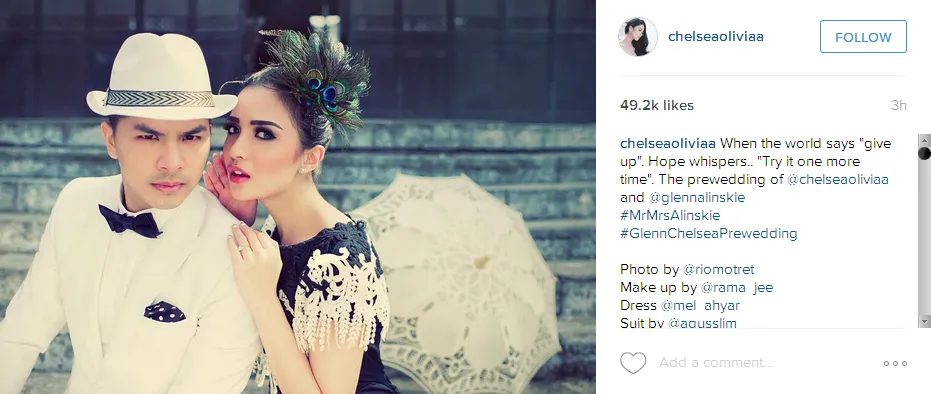 Foto pre-wed terbaru Glenn dan Chelsea © Instagram/chelseaoliviaa