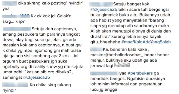 Komentar netizen tentang Pesbukers © Instagram/ckjessica25