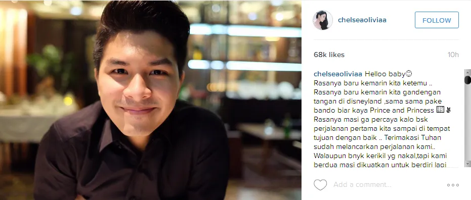 Balasan Chelsea untuk postingan Glenn © Instagram/Chelsea Olivia