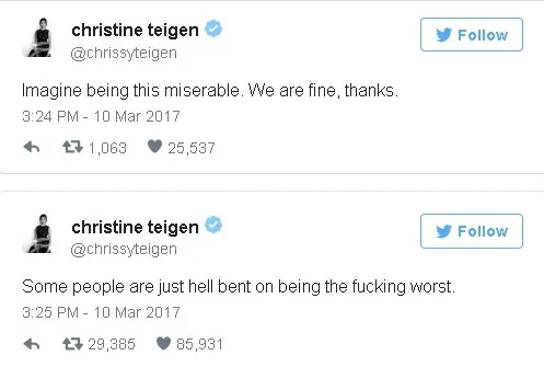 Chrissy marah anaknya jadi sasaran haters © twitter.com/chrissyteigen